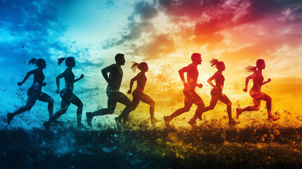 Naklejka premium sports and fitness Image emphasizing people exercising and a healthy lifestyle