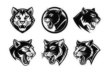 mountain lion silhouette vector and line art illustration