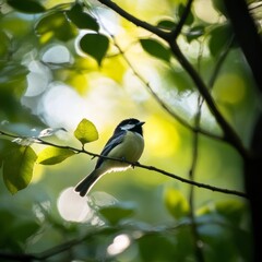 Obraz premium A bird perched gracefully on a tree branch, observing its surroundings.
