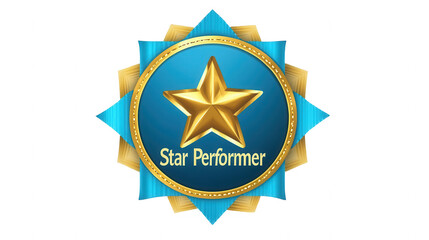 Flat vector of an elegant ribbon badge with "Star Performer" text for Employee Appreciation Day, isolated on white, PNG file, transparent background.