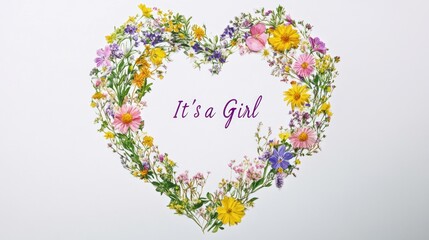 Floral heart-shaped arrangement announcing "It's a Girl".