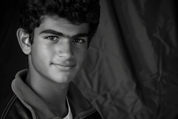 Obraz premium A young man with a beard and dark hair is smiling at the camera