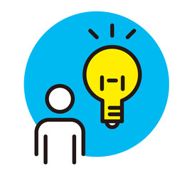 アイディアがひらめいて時のアイコン。ビジネスシーンや解決策を思いついた時に使用されるベクター素材。