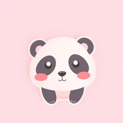 Obraz premium Adorable cartoon panda bear on a pink background. Perfect for children's products, greeting cards, or social media.