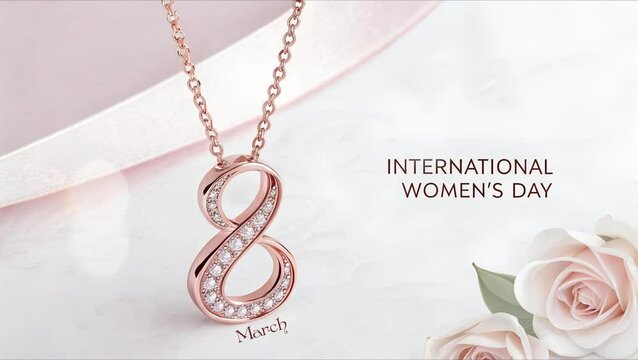 modern neckless jewellery for 8 March Woman Day greeting card