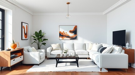 Modern Living Room with Cozy Decor and Bright Accents