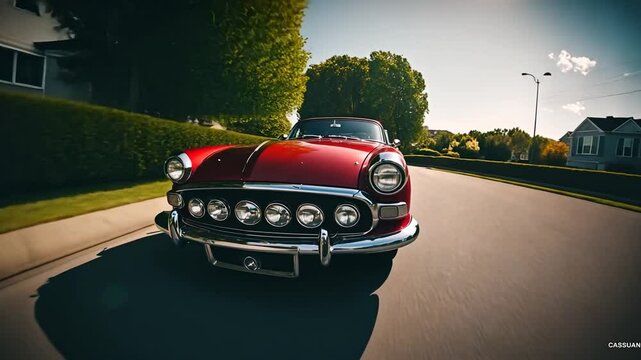 Fish eye view of a classic car.