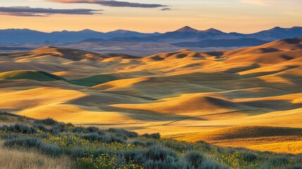 Obraz premium Palouse Sunset: Rolling Hills of Gold