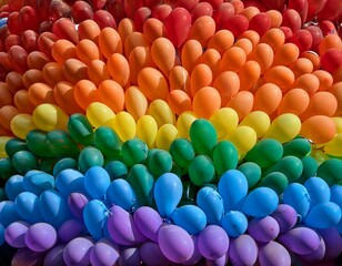 Bright abstract background of jumble of rainbow colored balloons celebrating gay pride