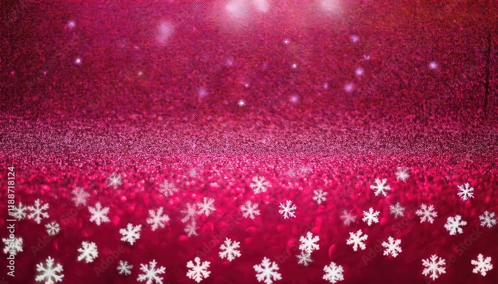Aufkleber sparkling red festive background with white snowflakes, glitter texture, and soft light bokeh for ho