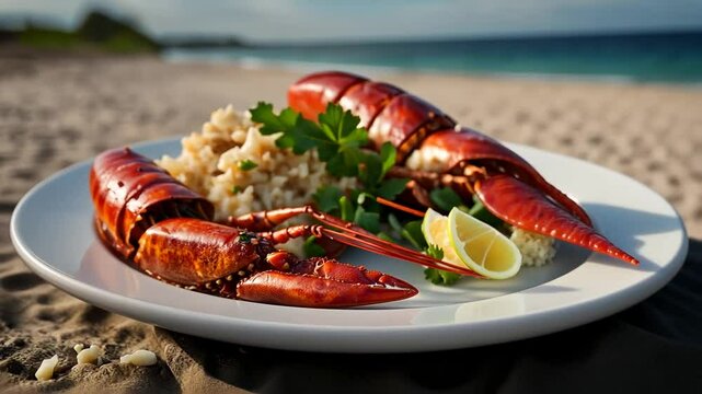 Lobster dish on the beach.