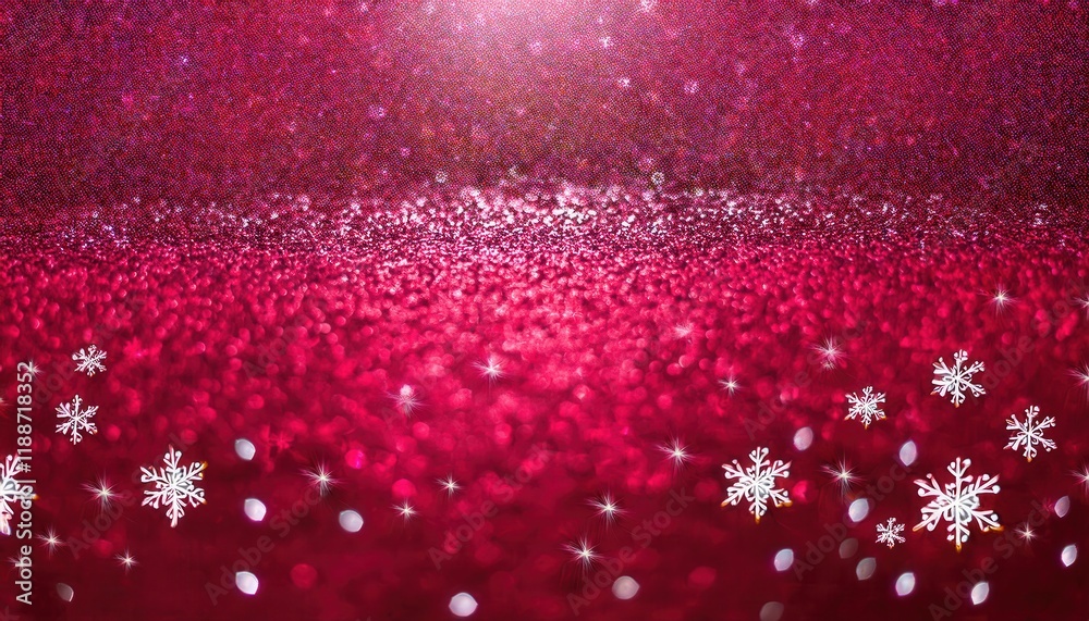 Aufkleber sparkling red festive background with white snowflakes, glitter texture, and soft light bokeh for ho