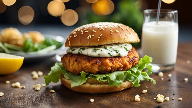Fried fish burger.