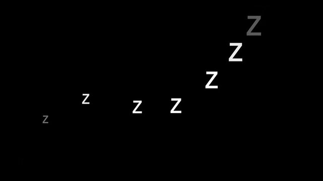 Zzz sleep Animation of letter in black background or alpha. Sleeping Symbol Loop Video