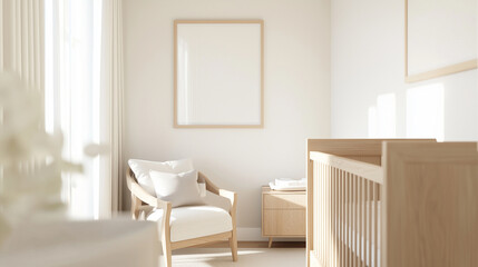 Fototapeta premium Contemporary Nursery with Wooden Furniture and Pastel Colors