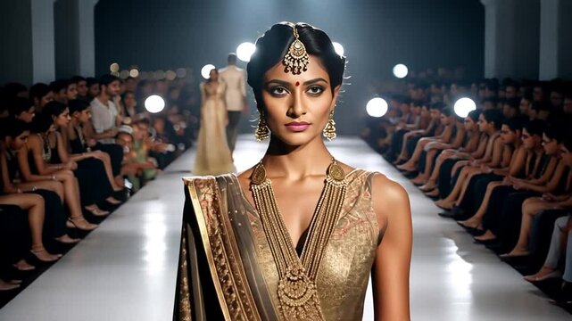 Indian woman on a fashion catwalk.