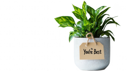 Vibrant Employee Appreciation-themed desk plant with tag "You're the Best" for Employee Appreciation Day, isolated on white, PNG file, transparent background.