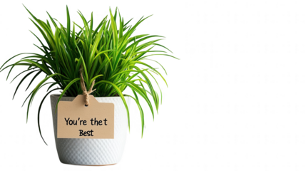 Vibrant Employee Appreciation-themed desk plant with tag "You're the Best" for Employee Appreciation Day, isolated on white, PNG file, transparent background.