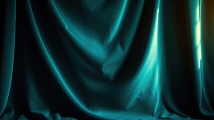 Obraz premium Dark Teal Draped Fabric with Subtle Light Highlights, Ideal for Elegant Backgrounds or Design Projects