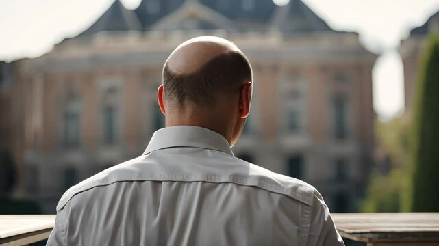 Back view of a bald man.