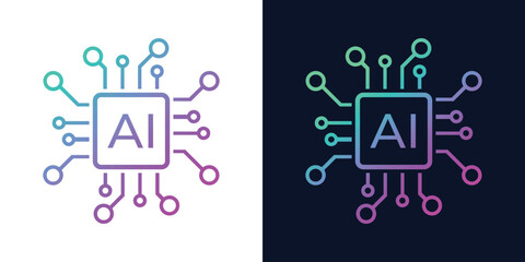 Artificial Intelligence AI Chip in Human Head. Artificial Intelligence icon with Machine learning, digital skills, generative AI, AI technology, algorithm, virtual intelligence and future