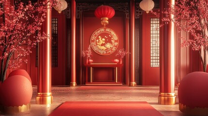 Red Chinese Palace Interior Festive Decor