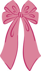 Pink bow. Illustration of cute vintage flat design with satin band. Perfect for gifts holidays birthdays and graphic collection.