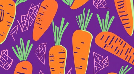 A Whimsical and Vibrant Carrot Pattern Design for Seamless Wallpaper or Fabric