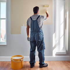 man painting interior wall of a house