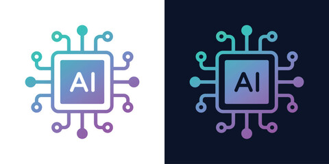 Artificial Intelligence AI Chip in Human Head. Artificial Intelligence icon with Machine learning, digital skills, generative AI, AI technology, algorithm, virtual intelligence and future