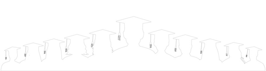 Pyramid of graduates students with academic caps, silhouette. Graduation ceremony. Vector illustration.