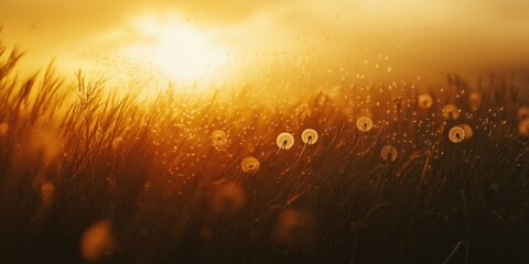 Obraz premium Serene Sunrise over Field of Wildflowers