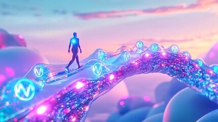 futuristic person walking on neon pathway - metaverse & virtual worlds