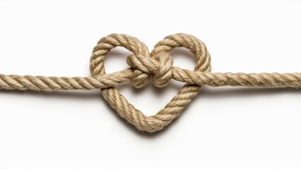 Obraz premium Rope heart knot, close-up, beige background, textured, intricate detail, symbolic, love concept, nautical theme, high contrast, studio lighting, minimalist composition, macro photography, romantic ges
