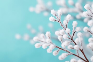 Fototapeta premium Snowy Branches Glistening Under Soft Winter Sunlight Creating a Peaceful and Serene Atmosphere in a Snowy Landscape