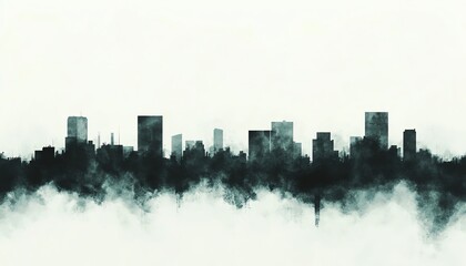 Fototapeta premium Stylish watercolor cityscape skyline silhouette. Perfect for urban, travel, or architecture themed projects. Dark teal and black tones on white background.