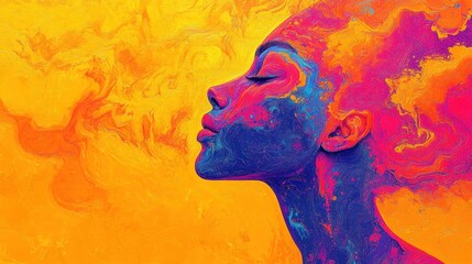 Vibrant Profile of Woman with Colorful Abstract Art Background