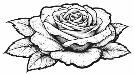 Elegant rose drawing, floral design, white background, tattoo art