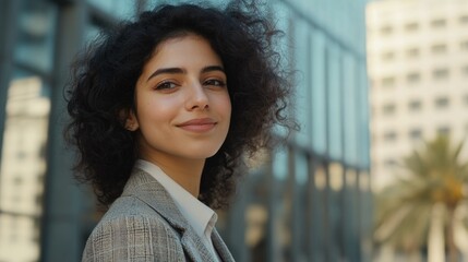 Professional Woman with Short Hair in an Urban Setting