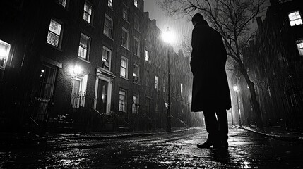 Solitary Man in Rainy Street Noir.
