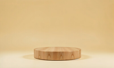 A genuine wooden podium with a natural round shape stands on a brown background It creates an eco friendly scene for presentations with a sawn cut texture and offers copy space for customization