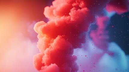 Abstract Colorful Smoke Cloud, Vivid Red and Blue Hues, Artistic Digital Rendering, Dreamlike Atmosphere