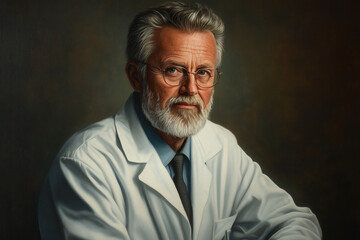 Obraz premium Portrait of a senior Caucasian male doctor with a thoughtful expression in a classic setting