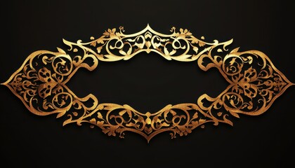 Elegant Golden Ornate Frame Design: Intricate Floral Arabesque Pattern on Black Background.