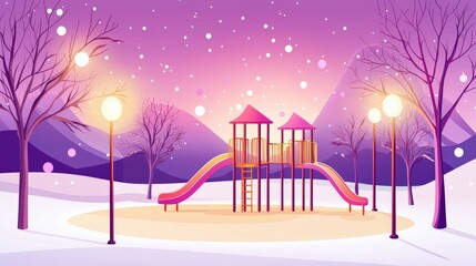 Community playground powered by renewable sources glowing brightly