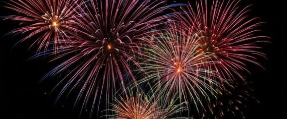 Fototapeta premium Vibrant fireworks in colorful display against night sky.