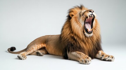 Obraz premium Yawning Lion, Studio, White Background, Relaxed