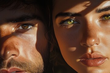 Shadowed Expressions, intimate close-up revealing nuanced emotions, soft light accentuating features, creating a dramatic, evocative atmosphere