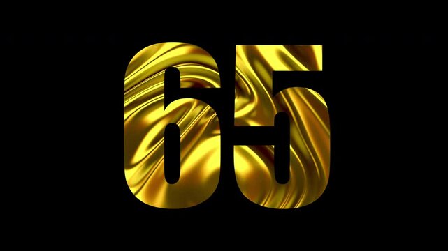 Number 65 Golden Animation on Black Background. 4K