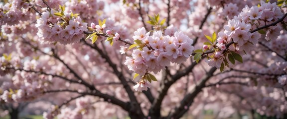 Obraz premium Cherry blossoms in full bloom on tree branches outdoors.